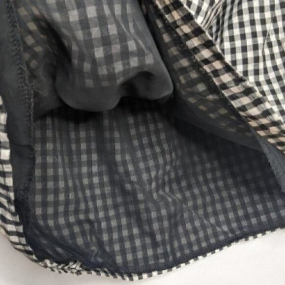 SOPRANO GINGHAM DRESS SMALL OFF SHOULDER BLACK WHITE TRAPEZE PUFF SLEEVES SWING - Picture 7 of 8